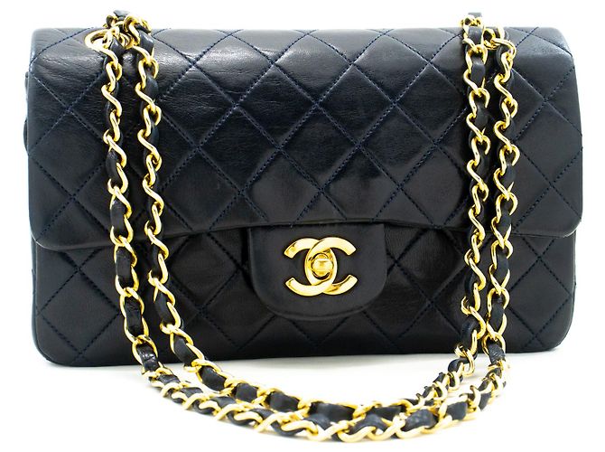 CHANEL NAVY Patta classica foderata 9"Borsa a tracolla con catena Pelle di agnello Blu navy - vista 2