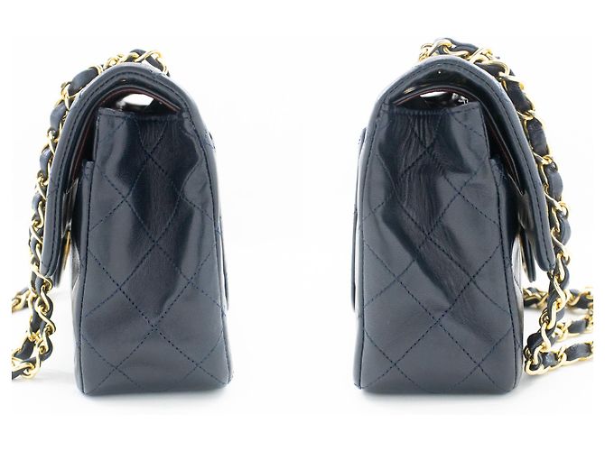 CHANEL NAVY Patta classica foderata 9"Borsa a tracolla con catena Pelle di agnello Blu navy - vista 5