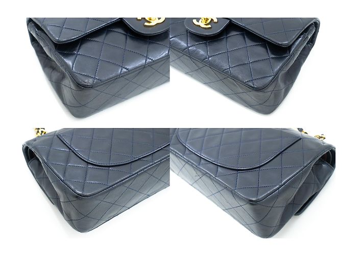 CHANEL NAVY Patta classica foderata 9"Borsa a tracolla con catena Pelle di agnello Blu navy - vista 6