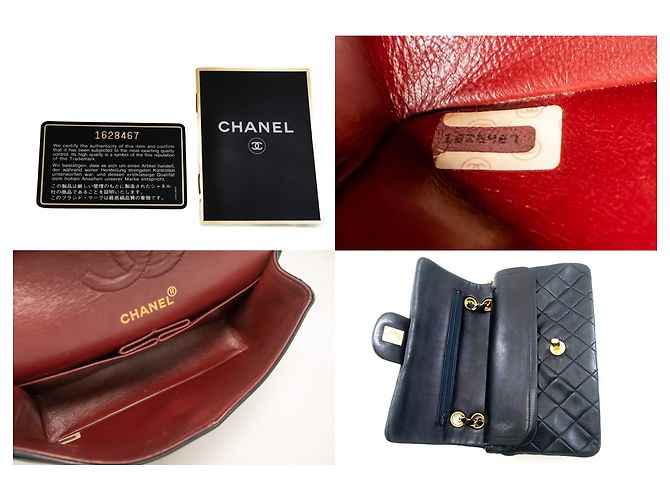 CHANEL NAVY Patta classica foderata 9"Borsa a tracolla con catena Pelle di agnello Blu navy - vista 9