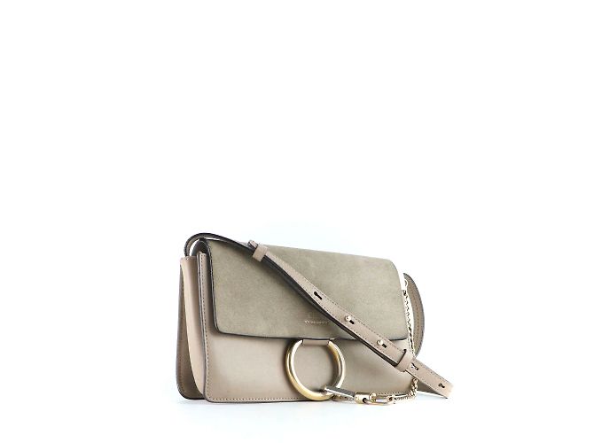 CHLOÉ - Borsa a spalla Faye in pelle grigia liscia e camoscio Grigio - vista 2
