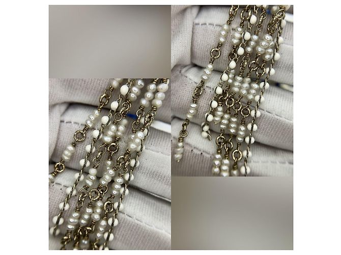 Chanel CC A19Etichetta con collana di perle blu e cristalli con logo C - vista 11