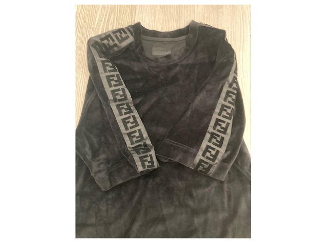 Fendi T-Shirt mit Samteffekt Schwarz mit Monogramm - Ansicht 2