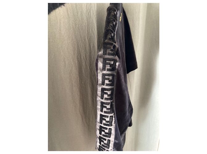 Fendi T-Shirt mit Samteffekt Schwarz mit Monogramm - Ansicht 7