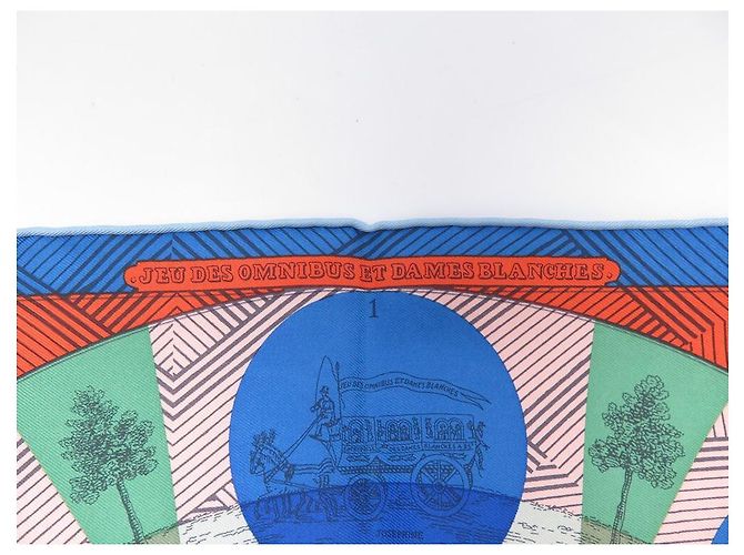 Hermès NUOVA SCIARPA HERMES SCIARPA HERMES JEU DES OMNIBUS ET DAMES BLANCHES GAVROCHE Blu - vista 3