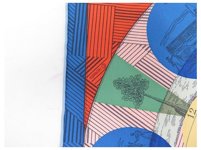 Hermès NUOVA SCIARPA HERMES SCIARPA HERMES JEU DES OMNIBUS ET DAMES BLANCHES GAVROCHE Blu - vista 4