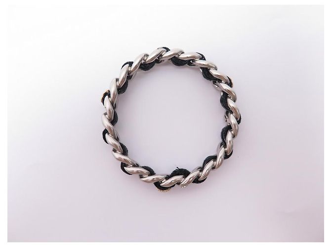 PULSERA CHANEL CON LOGO CC STRASS 2013 CADENA ENTRELAZADA DE TERCIOPELO 26CORREA BRAZALETE CM Plata - vista 2