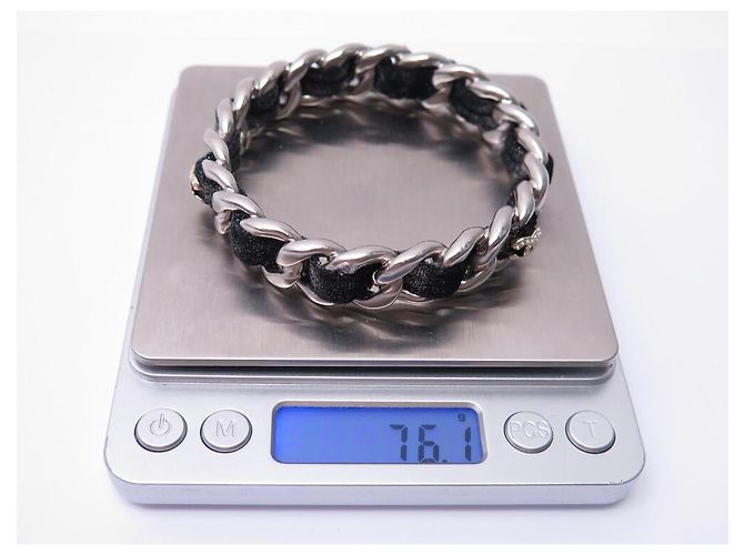 PULSERA CHANEL CON LOGO CC STRASS 2013 CADENA ENTRELAZADA DE TERCIOPELO 26CORREA BRAZALETE CM Plata - vista 4