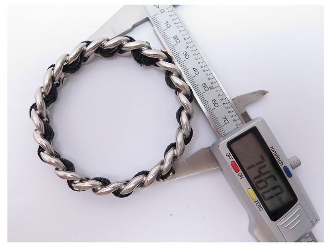 PULSERA CHANEL CON LOGO CC STRASS 2013 CADENA ENTRELAZADA DE TERCIOPELO 26CORREA BRAZALETE CM Plata - vista 5