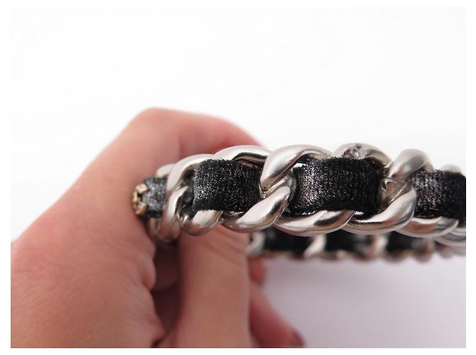 PULSERA CHANEL CON LOGO CC STRASS 2013 CADENA ENTRELAZADA DE TERCIOPELO 26CORREA BRAZALETE CM Plata - vista 9