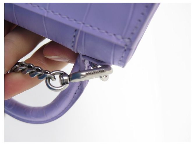 NEUE BALENCIAGA HANDTASCHE 664676 HOURGLASS NANO CROCO TASCHE Lavendel - Ansicht 10