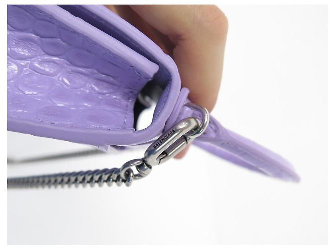 NEUE BALENCIAGA HANDTASCHE 664676 HOURGLASS NANO CROCO TASCHE Lavendel - Ansicht 11