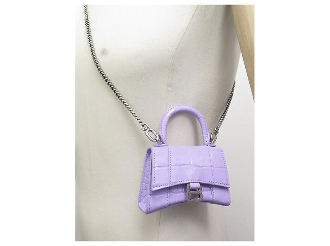 NEUE BALENCIAGA HANDTASCHE 664676 HOURGLASS NANO CROCO TASCHE Lavendel - Ansicht 5