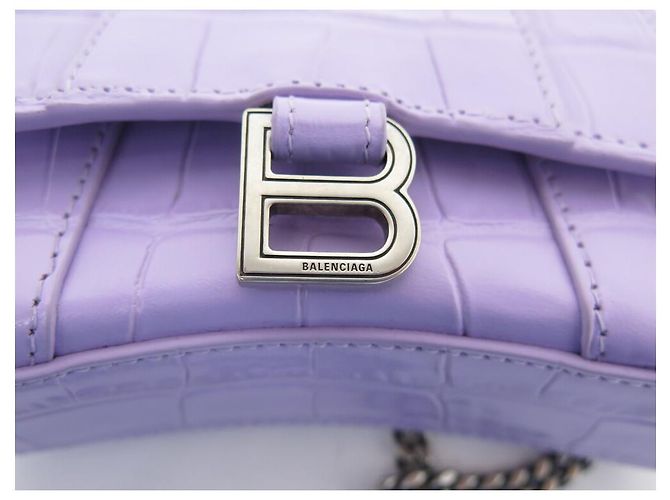 NEUE BALENCIAGA HANDTASCHE 664676 HOURGLASS NANO CROCO TASCHE Lavendel - Ansicht 9