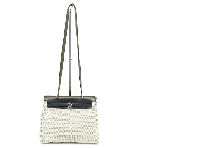 Herbag Hermès BORSA A MANO HERMES 30 BORSA A MANO IN TELA E PELLE BEIGE A TRACOLLA - vista 2