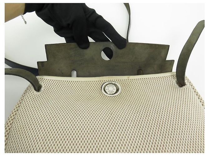Herbag Hermès BORSA A MANO HERMES 30 BORSA A MANO IN TELA E PELLE BEIGE A TRACOLLA - vista 7