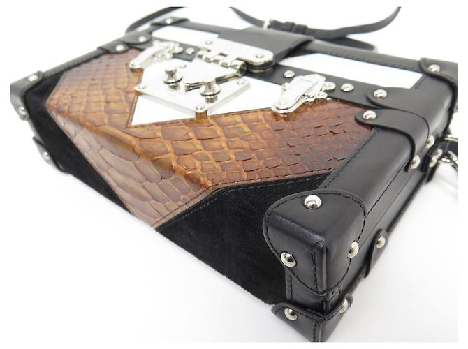 Petite Malle LOUIS VUITTON HANDTASCHE PETITE TRUNK PYTHON SPECIAL EDITION LEDER-CANVAS-TASCHE Braun - Ansicht 4