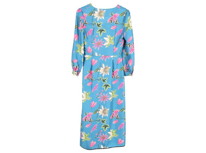 Abito midi floreale Iris & Ink in seta blu - vista 2