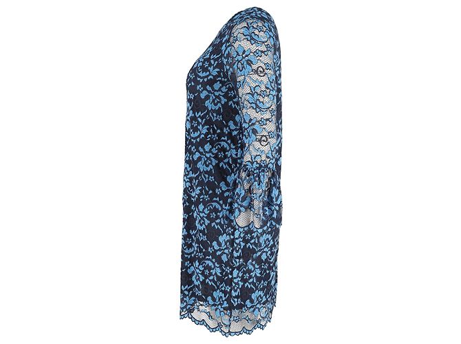 Ganni Blumenkleid mit Spitzenärmeln aus blauem Polyester - Ansicht 2