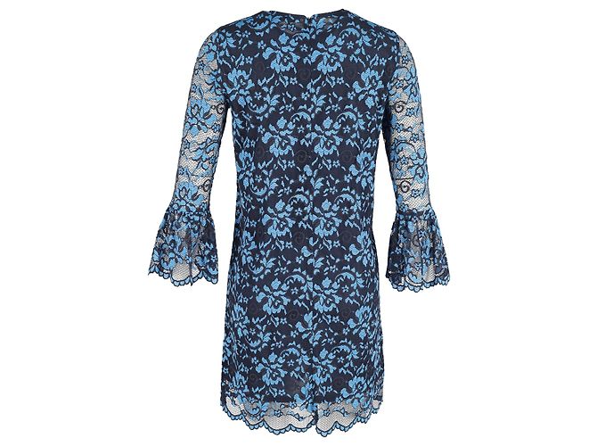 Ganni Blumenkleid mit Spitzenärmeln aus blauem Polyester - Ansicht 3