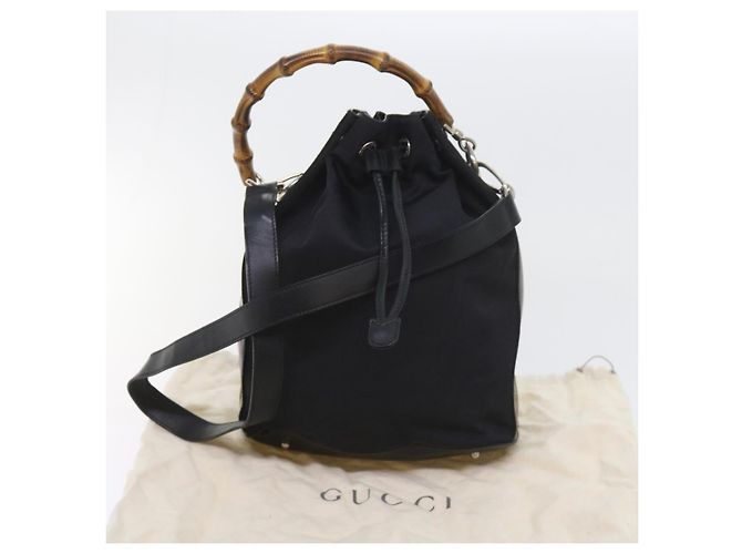 Bamboo Borsa a tracolla in bambù GUCCI Nylon 2modo Black Auth bs9976 Nero - vista 12