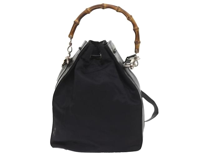 Bamboo Borsa a tracolla in bambù GUCCI Nylon 2modo Black Auth bs9976 Nero - vista 2