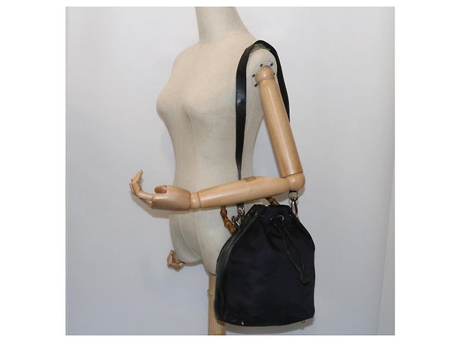 Bamboo Borsa a tracolla in bambù GUCCI Nylon 2modo Black Auth bs9976 Nero - vista 24