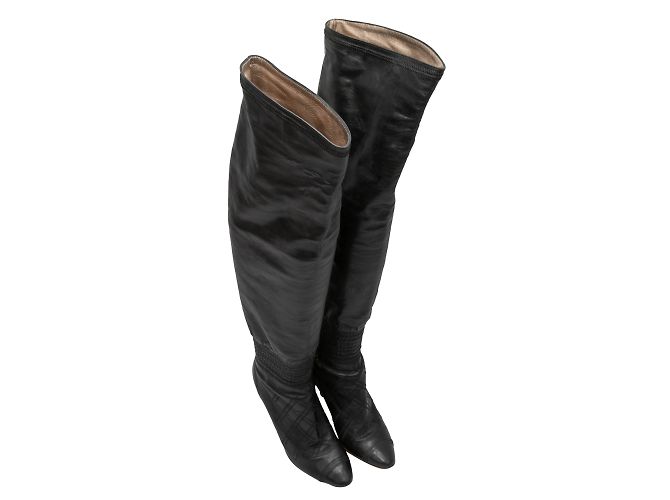 Black Chanel Pointed-Toe Knee-High Boots Size 37 - view 2
