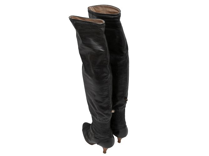 Black Chanel Pointed-Toe Knee-High Boots Size 37 - view 3