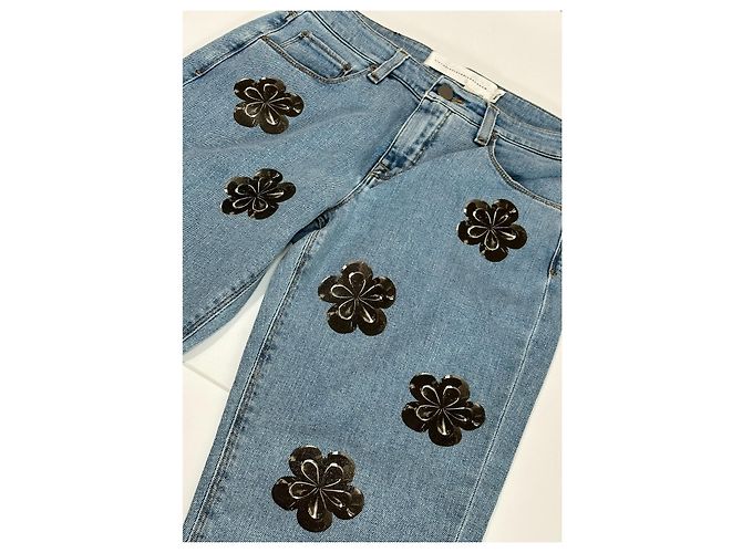 Jeans Victoria Beckham com Flores Azul e Preto - vista 2