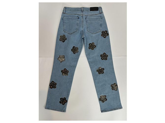 Jeans Victoria Beckham com Flores Azul e Preto - vista 3
