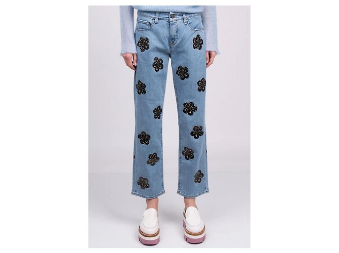 Jeans Victoria Beckham com Flores Azul e Preto - vista 4