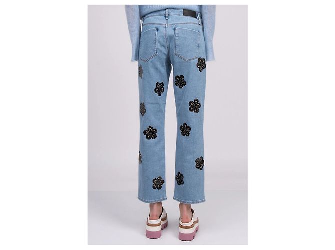 Jeans Victoria Beckham com Flores Azul e Preto - vista 5