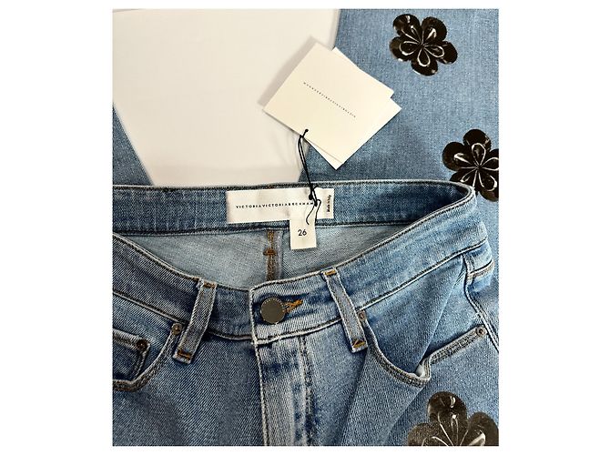 Jeans Victoria Beckham com Flores Azul e Preto - vista 6