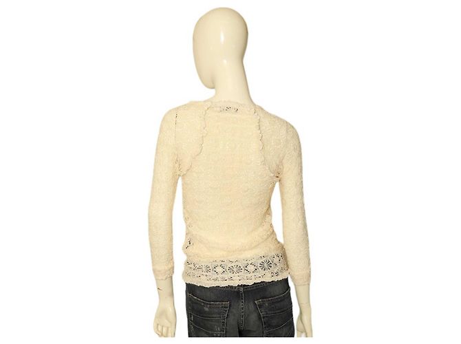 Isabel Marant Vanille Creme elastische Spitze schiere taillierte Bluse Top-Größe 2 Roh - Ansicht 2