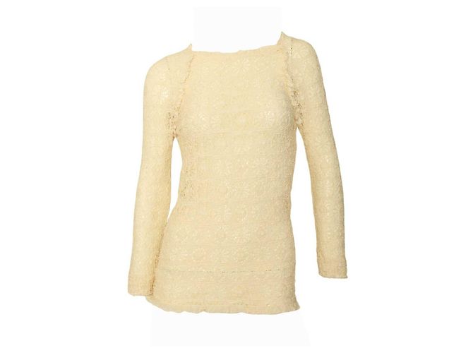 Isabel Marant Vanille Creme elastische Spitze schiere taillierte Bluse Top-Größe 2 Roh - Ansicht 3