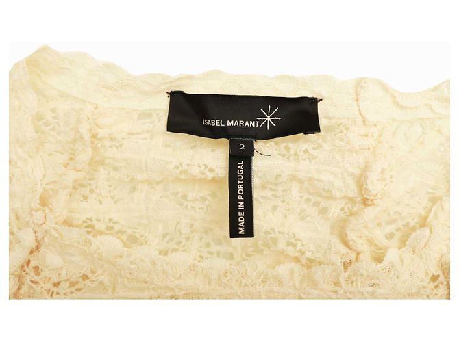 Isabel Marant Vanille Creme elastische Spitze schiere taillierte Bluse Top-Größe 2 Roh - Ansicht 4