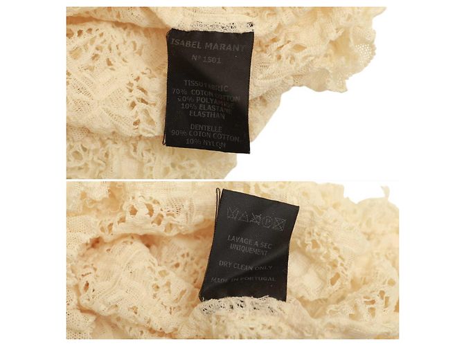 Isabel Marant Vanille Creme elastische Spitze schiere taillierte Bluse Top-Größe 2 Roh - Ansicht 5