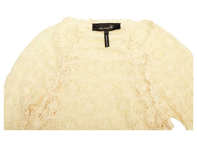 Isabel Marant Vanille Creme elastische Spitze schiere taillierte Bluse Top-Größe 2 Roh - Ansicht 6