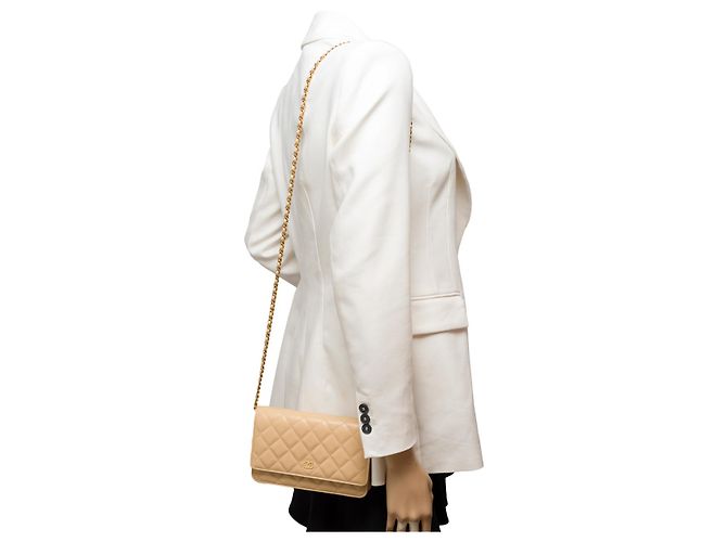 Sac CHANEL Wallet on Chain en Cuir Beige - 101576 - vue 12