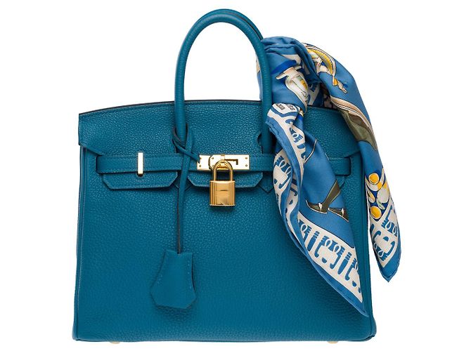 Hermès Borsa HERMES BIRKIN 25 in Pelle Blu - 101570 - vista 3