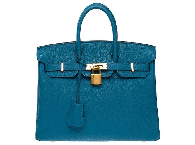 Hermès Borsa HERMES BIRKIN 25 in Pelle Blu - 101570 - vista 4