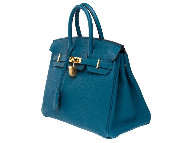 Hermès Borsa HERMES BIRKIN 25 in Pelle Blu - 101570 - vista 6