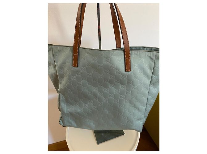 Borsa tote Gucci GG Monogramma in nylon turchese - vista 11