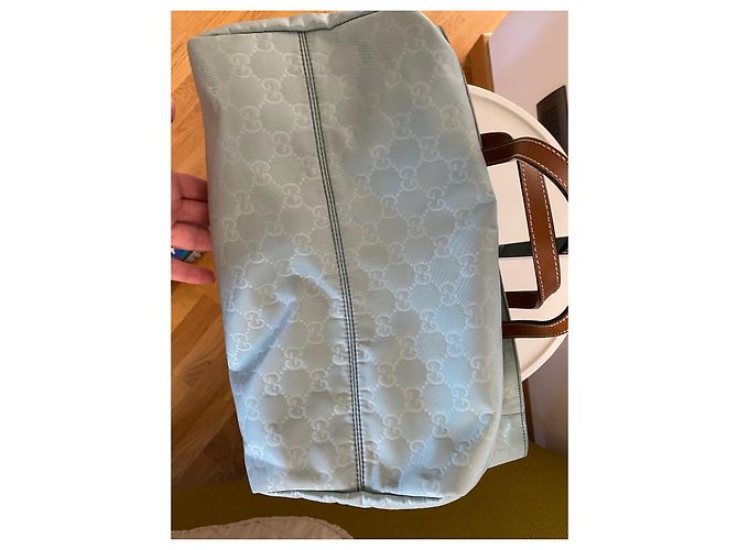 Borsa tote Gucci GG Monogramma in nylon turchese - vista 5