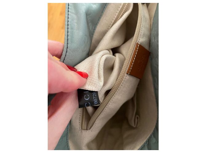 Borsa tote Gucci GG Monogramma in nylon turchese - vista 6