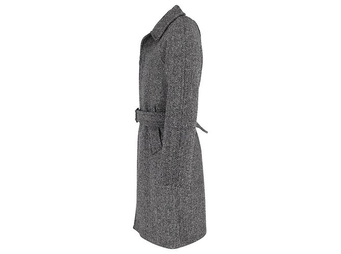 Sandro Paris Herringbone Belted Coat in Grey Wool Blend - view 2