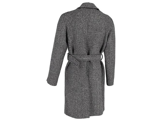 Sandro Paris Herringbone Belted Coat in Grey Wool Blend - view 3