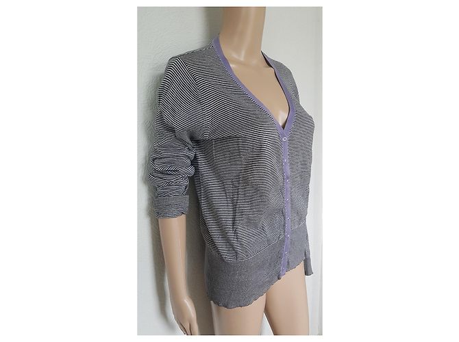 Petit Bateau Fein gestreifte Strickjacke aus Baumwollstrick Marineblau - Ansicht 4