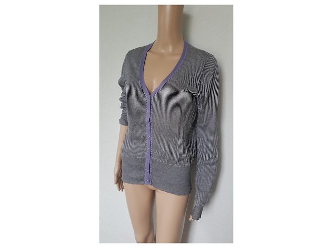 Petit Bateau Fein gestreifte Strickjacke aus Baumwollstrick Marineblau - Ansicht 6